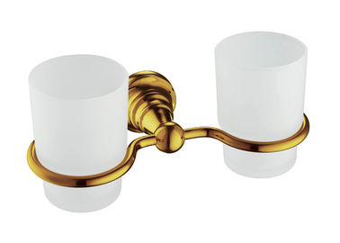 Accesorio de baño dorado soporte de tumbler doble montaje de pared dos tazas