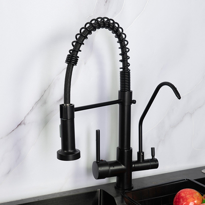 Grifo elegante de tres vías de la cocina 2,2 GPM 80 PSI de negro y color del níquel