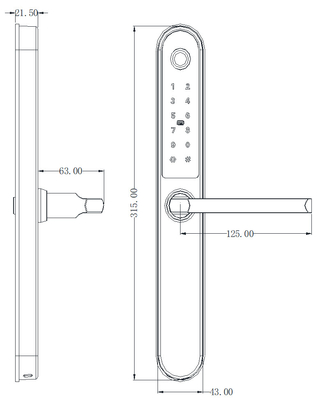 Puerta de entrada conveniente cerradura comercial inteligente 315 * 43 * 21mm 4pcs baterías AA