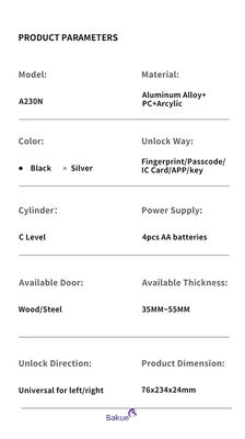 Conectividad Bluetooth de 60 minutos Bloqueo de puertas Bluetooth Alimentado por 4 baterías AA Alcalina Sistema de control de acceso para edificios inteligentes