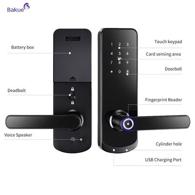 60 min a prueba de fuego Adapta el espesor de la puerta 38 a 50 mm 60 min bloqueo de puerta inteligente a prueba de fuego con WiFi eKey APP dispositivo de gestión de acceso de control remoto